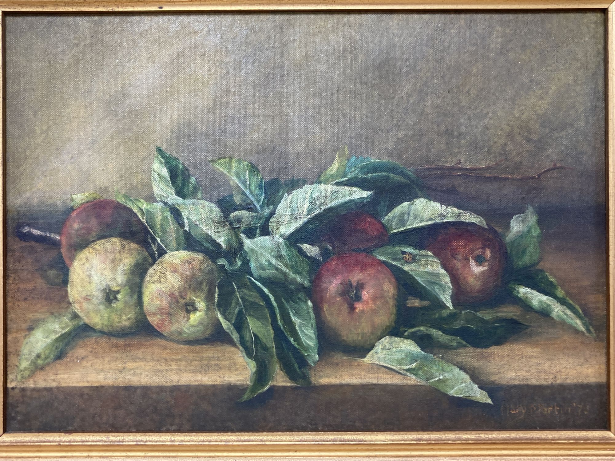 Mary Martin, pair of oils on canvas, Still lifes of fruit, signed and dated 76, 24 x 35cm